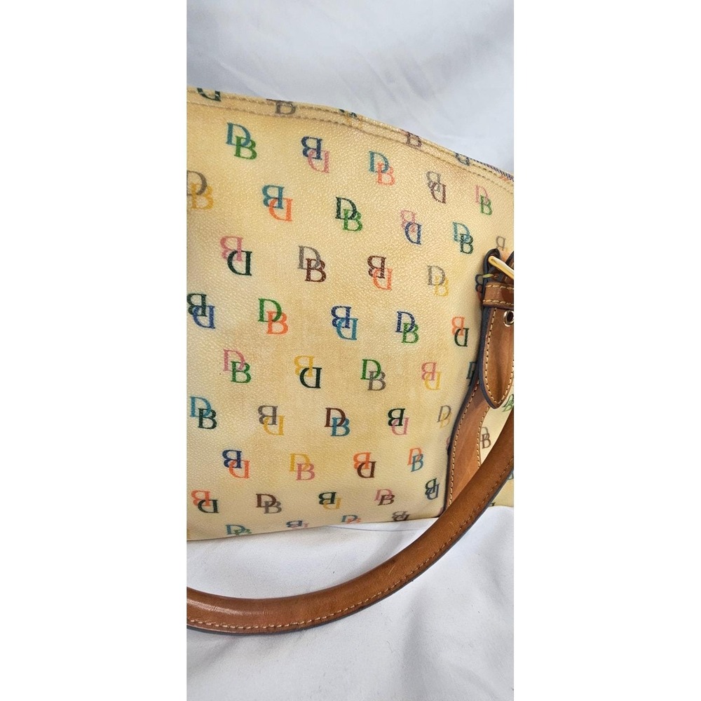 Dooney & Bourke It Bag Rainbow Monogram Satchel Cream Leather Trim Heart Tag - Picture 2 of 7